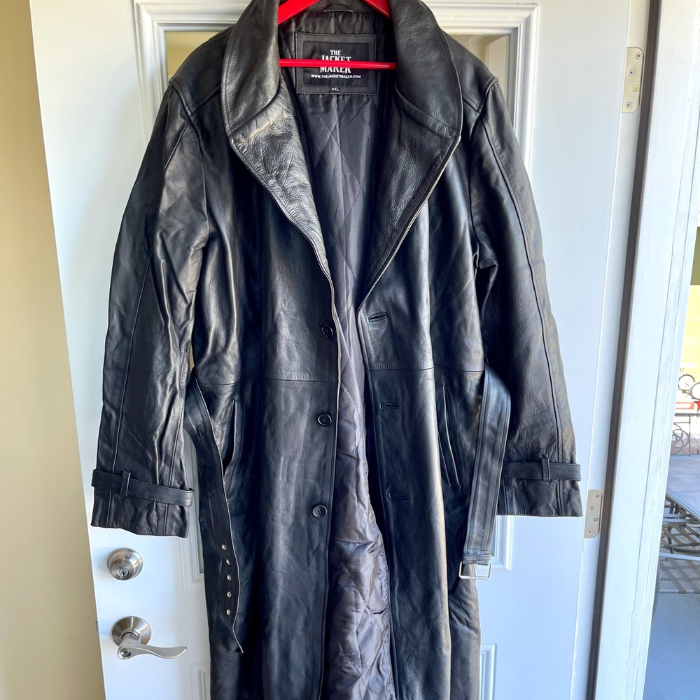 Daniel Black Leather Trench Coat - Picture 3 of 15